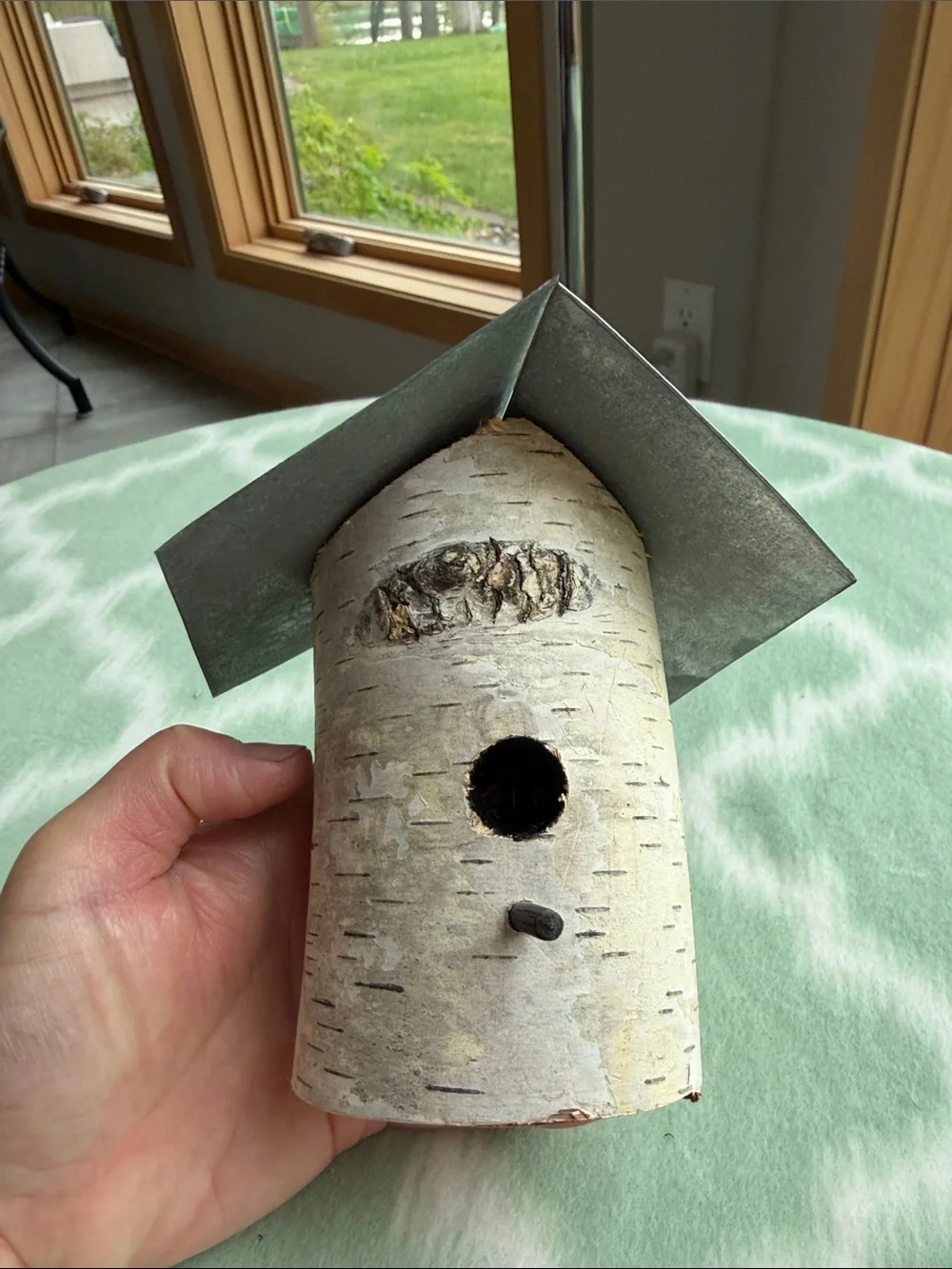 NEW handmade rustic Natural Birch Wood hummingbird Birdhouse 5” tall